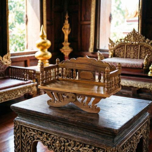 Teak wood buddhist altar tray - teak,